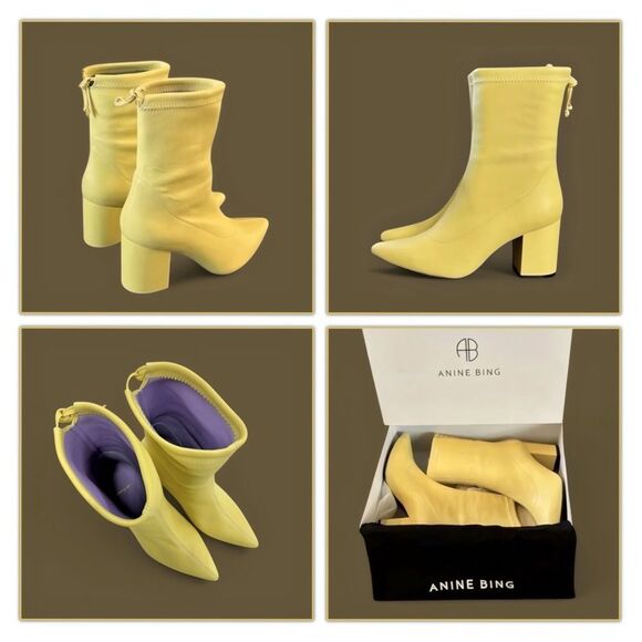 Anine Bing Chloe Yellow Leather Block Heel Boots Size 8 $450 - Picture 9 of 16
